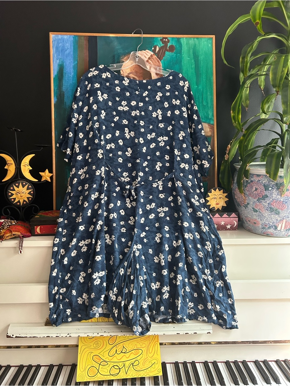 Vintage Cotton Ginny Plus Blue Floral Rayon Button Front Dress L Made Canada - Picture 10 of 15